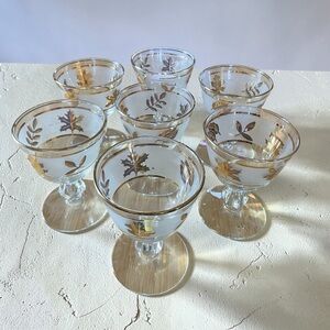 Libbey Golden Foliage champagne/cordial glasses, set of seven, vintage, frosted